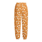 Orange Paw And Bone Pattern Print Fleece Lined Knit Pants