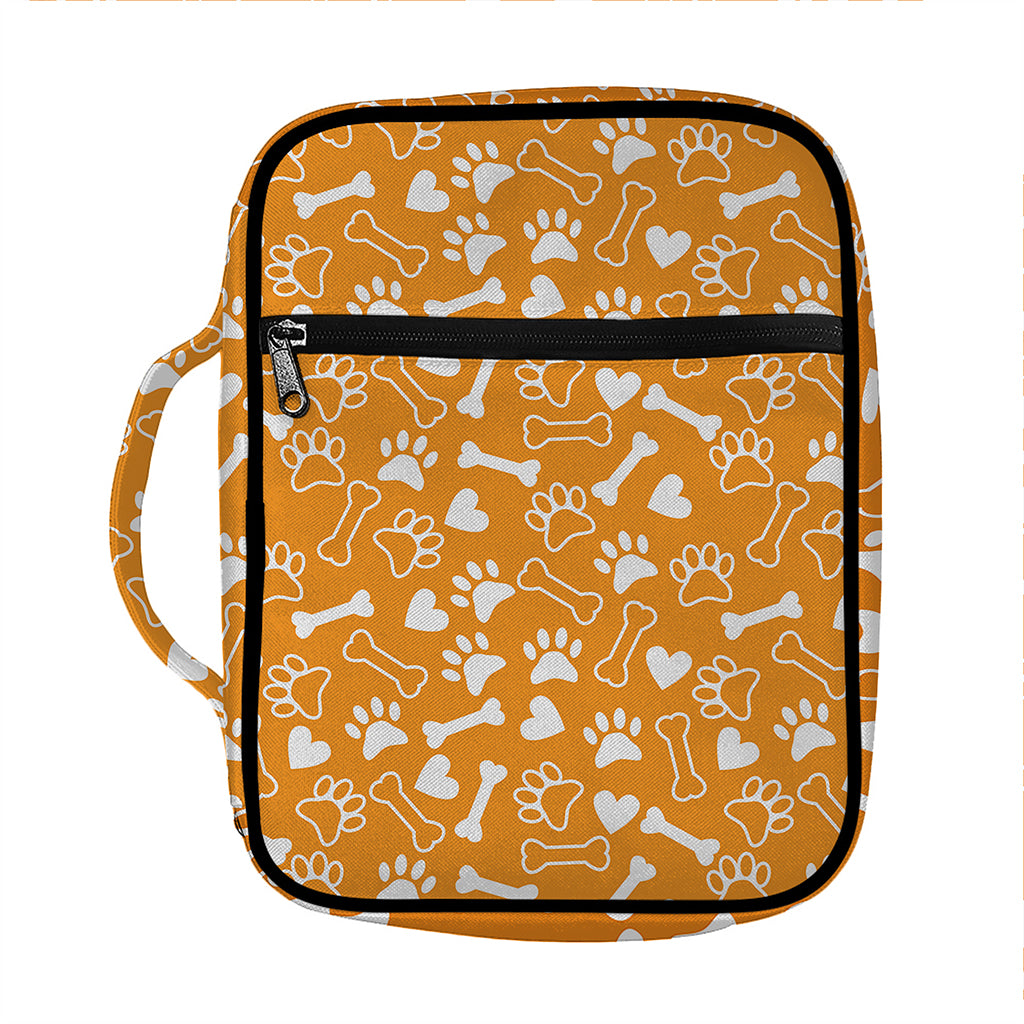 Orange Paw And Bone Pattern Print Front Pocket Bible Bag