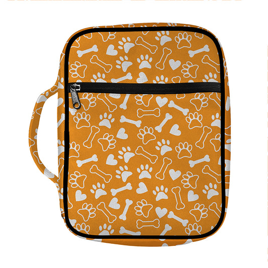 Orange Paw And Bone Pattern Print Front Pocket Bible Bag