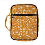 Orange Paw And Bone Pattern Print Front Pocket Bible Bag