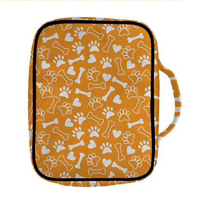 Orange Paw And Bone Pattern Print Front Pocket Bible Bag