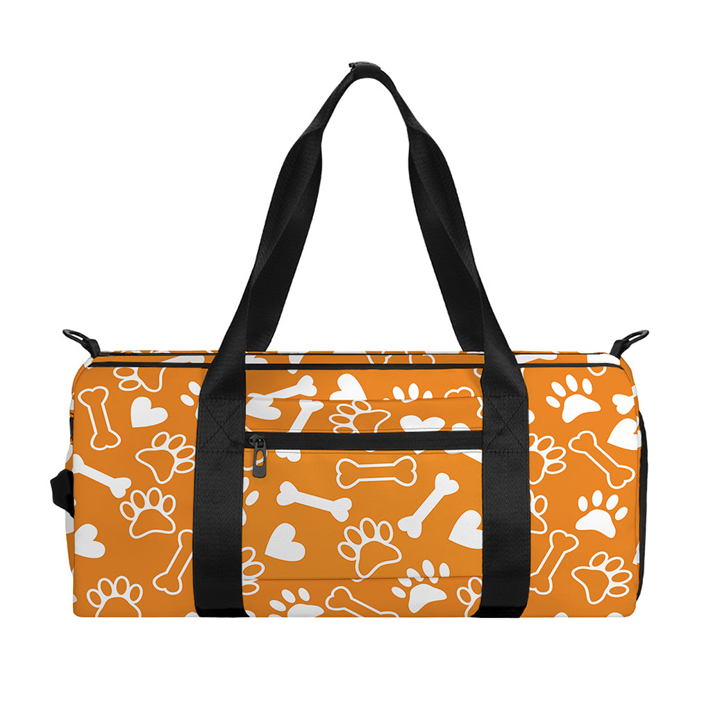 Orange Paw And Bone Pattern Print Gym Bag