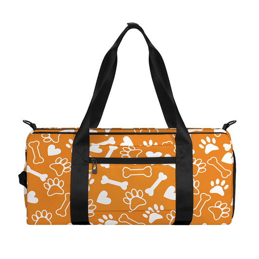 Orange Paw And Bone Pattern Print Gym Bag