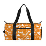 Orange Paw And Bone Pattern Print Gym Bag