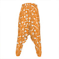 Orange Paw And Bone Pattern Print Hammer Pants