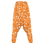 Orange Paw And Bone Pattern Print Hammer Pants