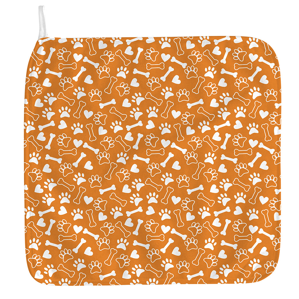 Orange Paw And Bone Pattern Print Hand Towel