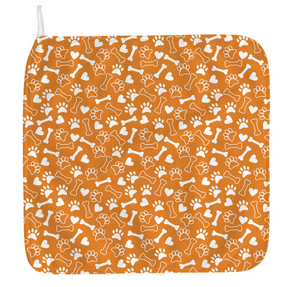 Orange Paw And Bone Pattern Print Hand Towel
