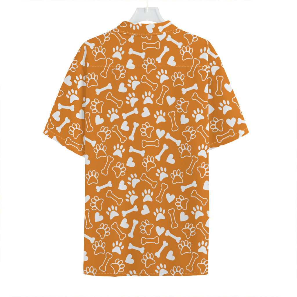 Orange Paw And Bone Pattern Print Hawaiian Shirt