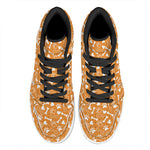 Orange Paw And Bone Pattern Print High Top Leather Sneakers