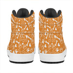Orange Paw And Bone Pattern Print High Top Leather Sneakers