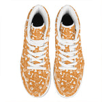 Orange Paw And Bone Pattern Print High Top Leather Sneakers