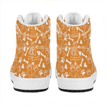 Orange Paw And Bone Pattern Print High Top Leather Sneakers