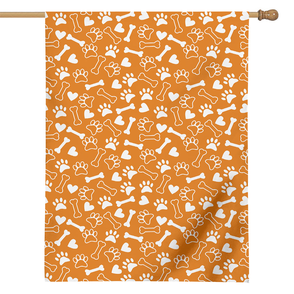 Orange Paw And Bone Pattern Print House Flag