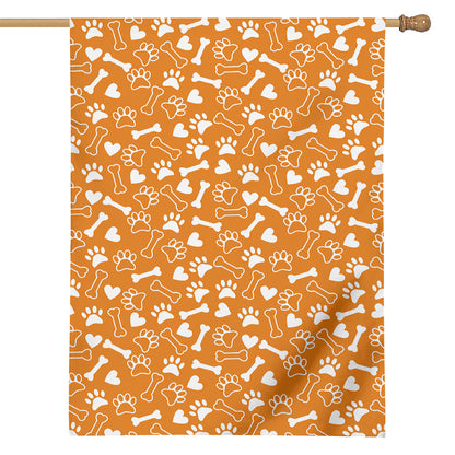 Orange Paw And Bone Pattern Print House Flag