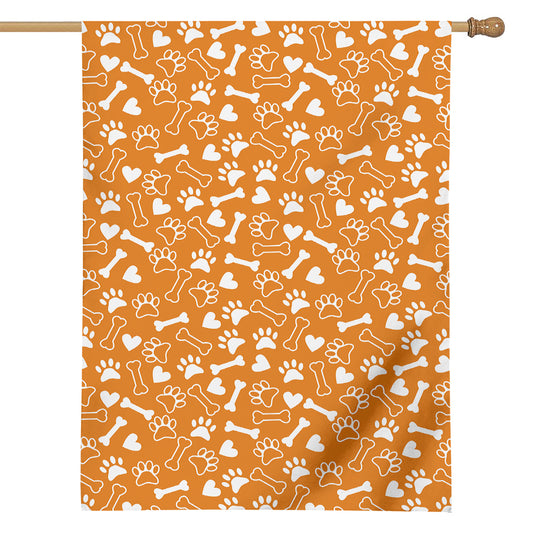 Orange Paw And Bone Pattern Print House Flag