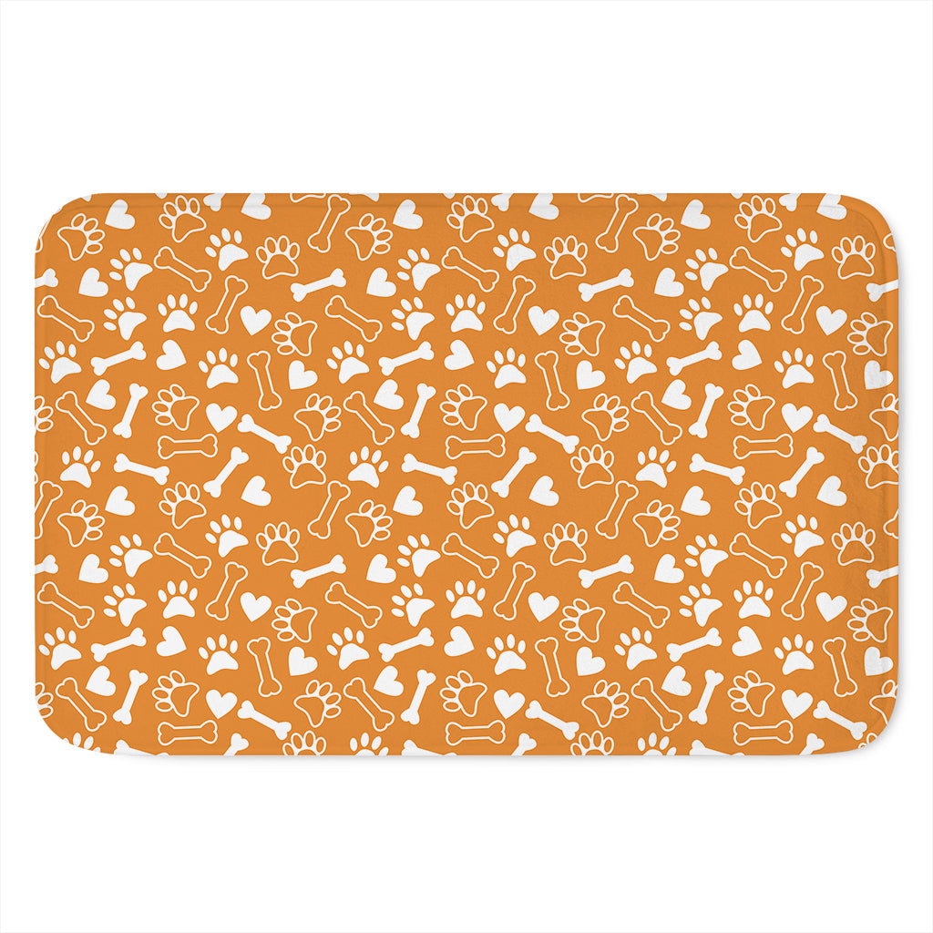 Orange Paw And Bone Pattern Print Indoor Door Mat