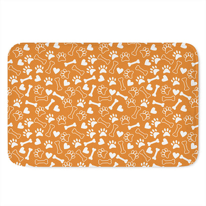 Orange Paw And Bone Pattern Print Indoor Door Mat