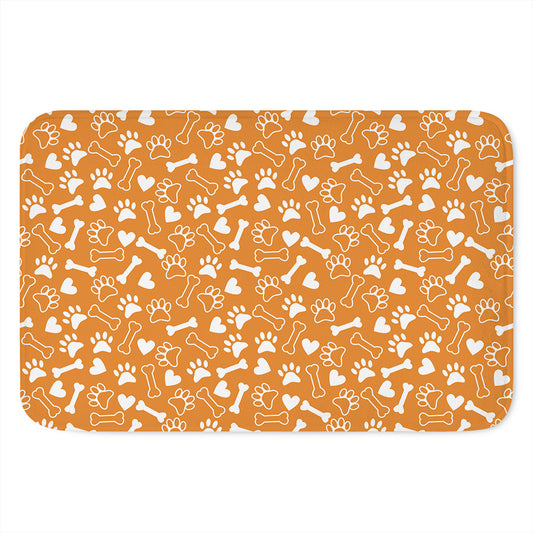 Orange Paw And Bone Pattern Print Indoor Door Mat
