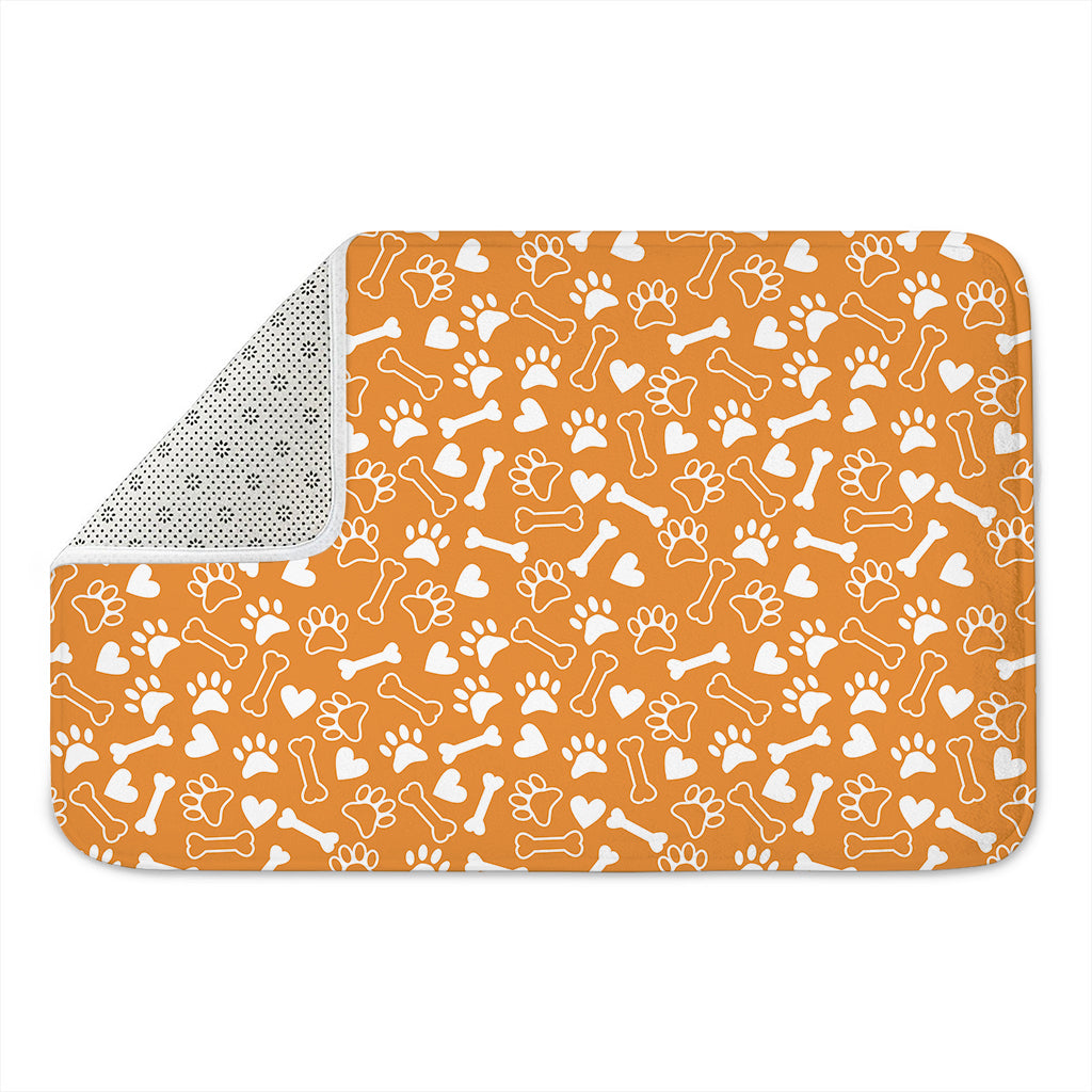Orange Paw And Bone Pattern Print Indoor Door Mat