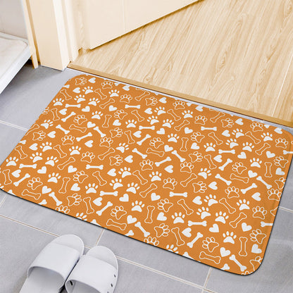 Orange Paw And Bone Pattern Print Indoor Door Mat
