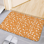 Orange Paw And Bone Pattern Print Indoor Door Mat