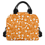 Orange Paw And Bone Pattern Print Insulated Lunch Bag