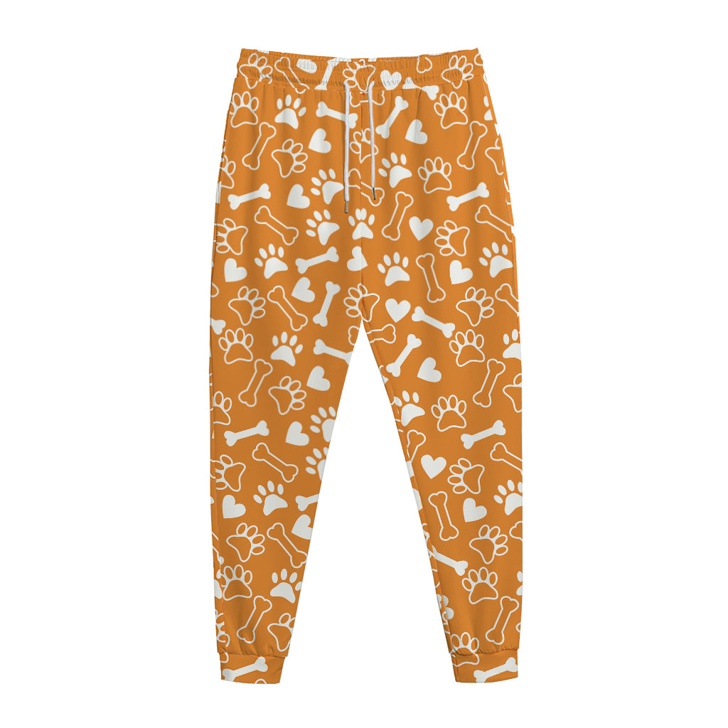 Orange Paw And Bone Pattern Print Jogger Pants
