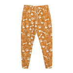 Orange Paw And Bone Pattern Print Jogger Pants