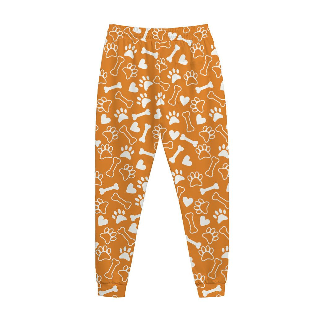 Orange Paw And Bone Pattern Print Jogger Pants
