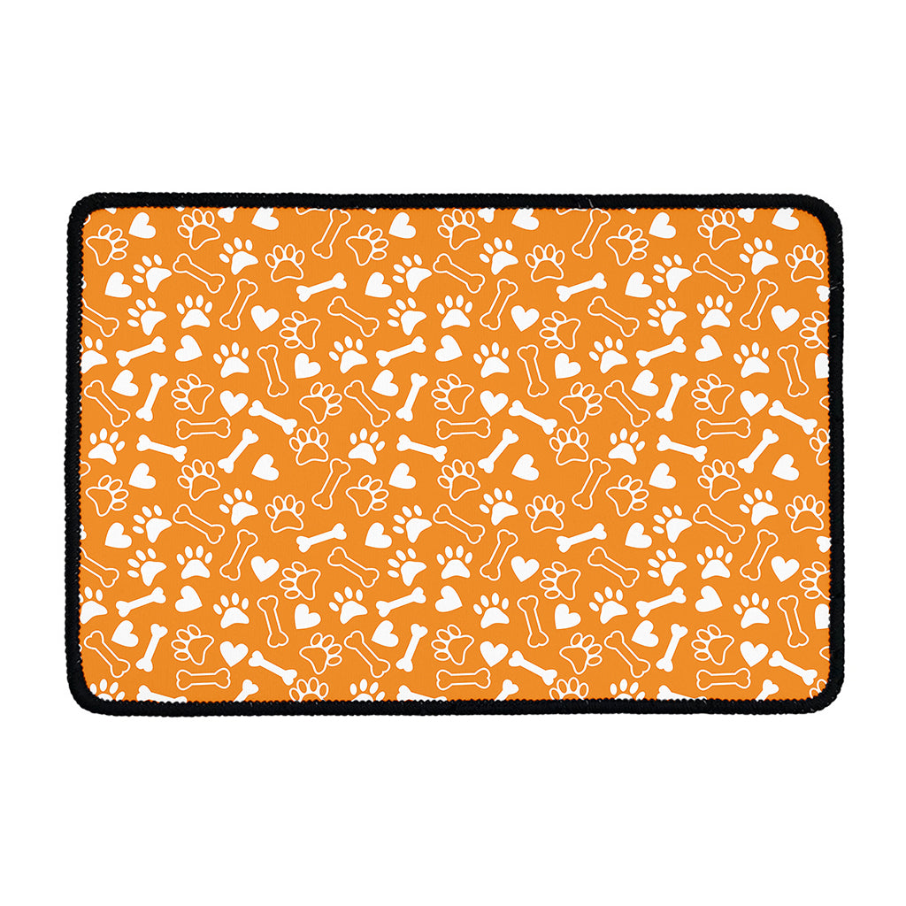 Orange Paw And Bone Pattern Print Kitchen Mat