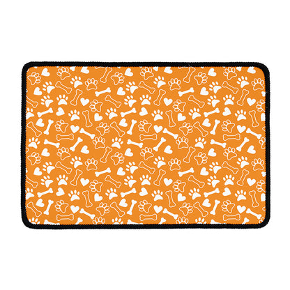 Orange Paw And Bone Pattern Print Kitchen Mat