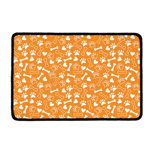 Orange Paw And Bone Pattern Print Kitchen Mat