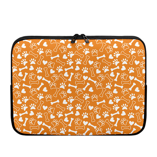 Orange Paw And Bone Pattern Print Laptop Sleeve