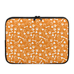 Orange Paw And Bone Pattern Print Laptop Sleeve