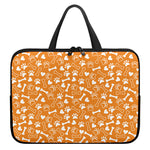 Orange Paw And Bone Pattern Print Laptop Sleeve With Handle