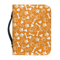 Orange Paw And Bone Pattern Print Leather Bible Cover