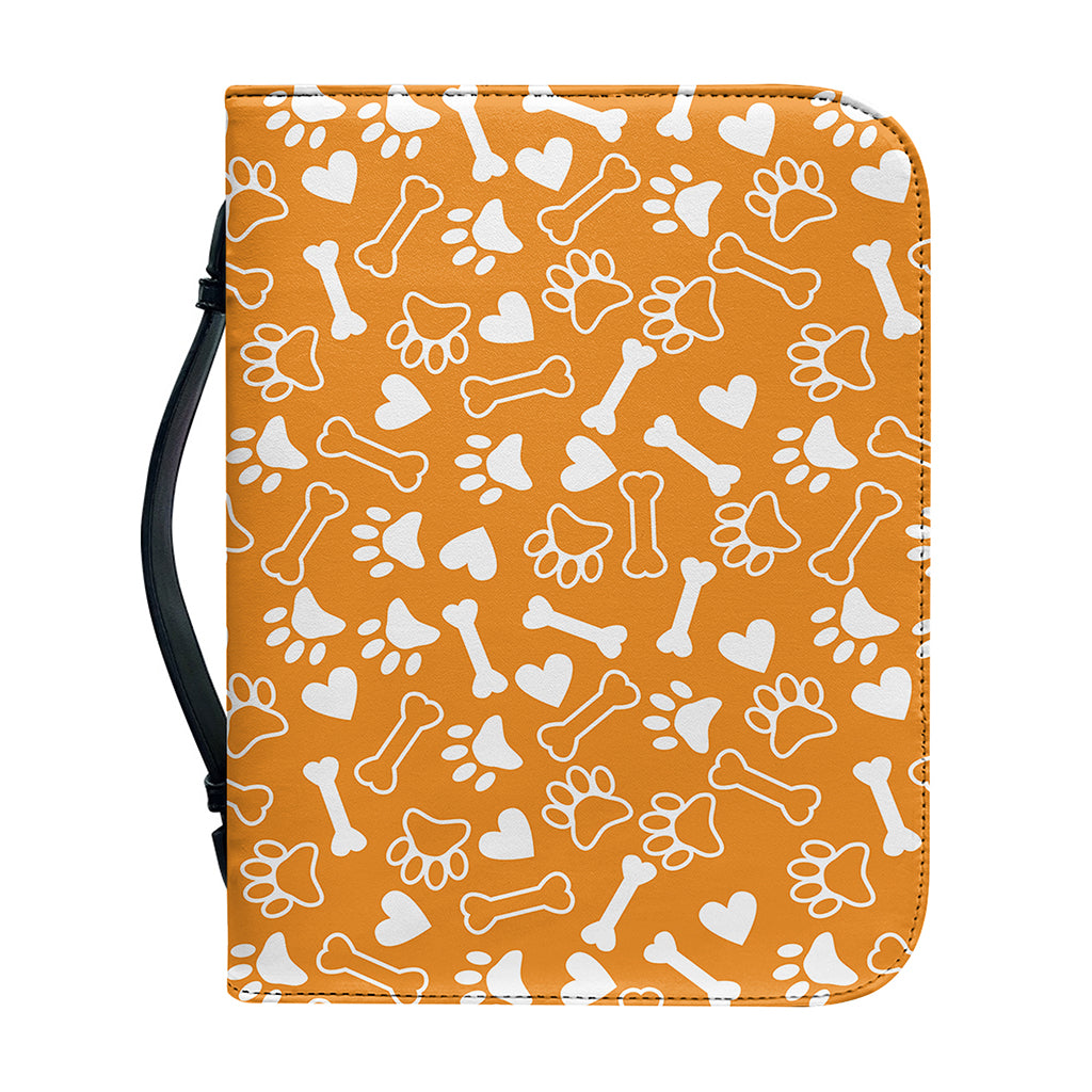 Orange Paw And Bone Pattern Print Leather Bible Cover