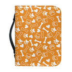 Orange Paw And Bone Pattern Print Leather Bible Cover