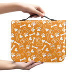 Orange Paw And Bone Pattern Print Leather Bible Cover
