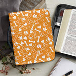 Orange Paw And Bone Pattern Print Leather Bible Cover