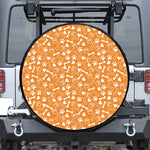 Orange Paw And Bone Pattern Print Leather Spare Tire Cover