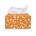 Orange Paw And Bone Pattern Print Leather Tissue Box Cover