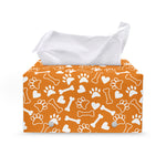 Orange Paw And Bone Pattern Print Leather Tissue Box Cover