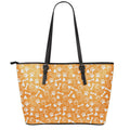 Orange Paw And Bone Pattern Print Leather Tote Bag With Zipper