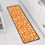 Orange Paw And Bone Pattern Print Long Kitchen Mat