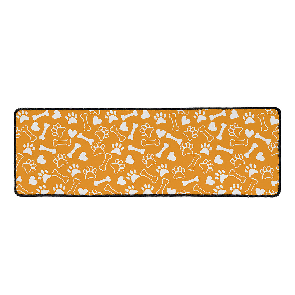 Orange Paw And Bone Pattern Print Long Kitchen Mat