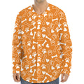 Orange Paw And Bone Pattern Print Long Sleeve Baseball Jersey