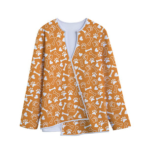 Orange Paw And Bone Pattern Print Long Sleeve Short Coat