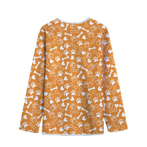 Orange Paw And Bone Pattern Print Long Sleeve Short Coat